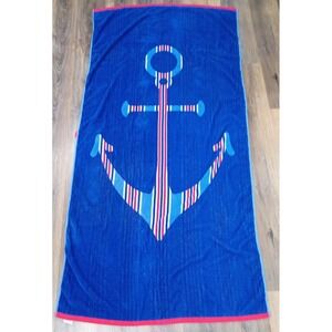 Better Homes & Gardens Nautical Anchor Beach Towel Blue Red 38x72 86% Cotton